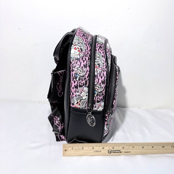 Ed Hardy Adjustable Pink Leopard Print Rhinestone Skulls  Backpack Purse NWT main image 6